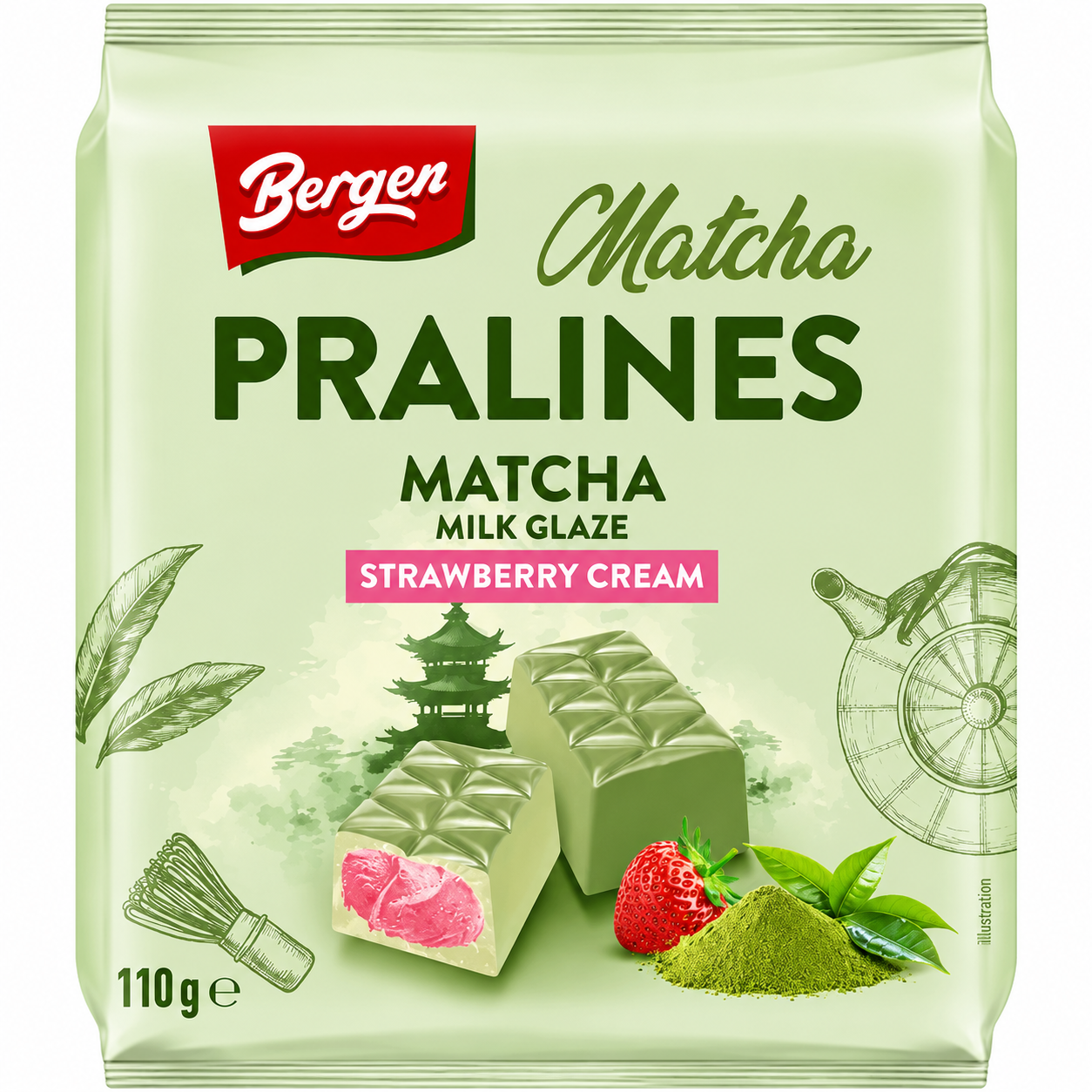 Bergen Matcha Pralines Strawberry Cream 110 g