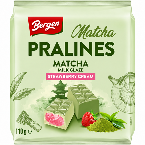 Bergen Matcha Pralines Strawberry Cream 110 g