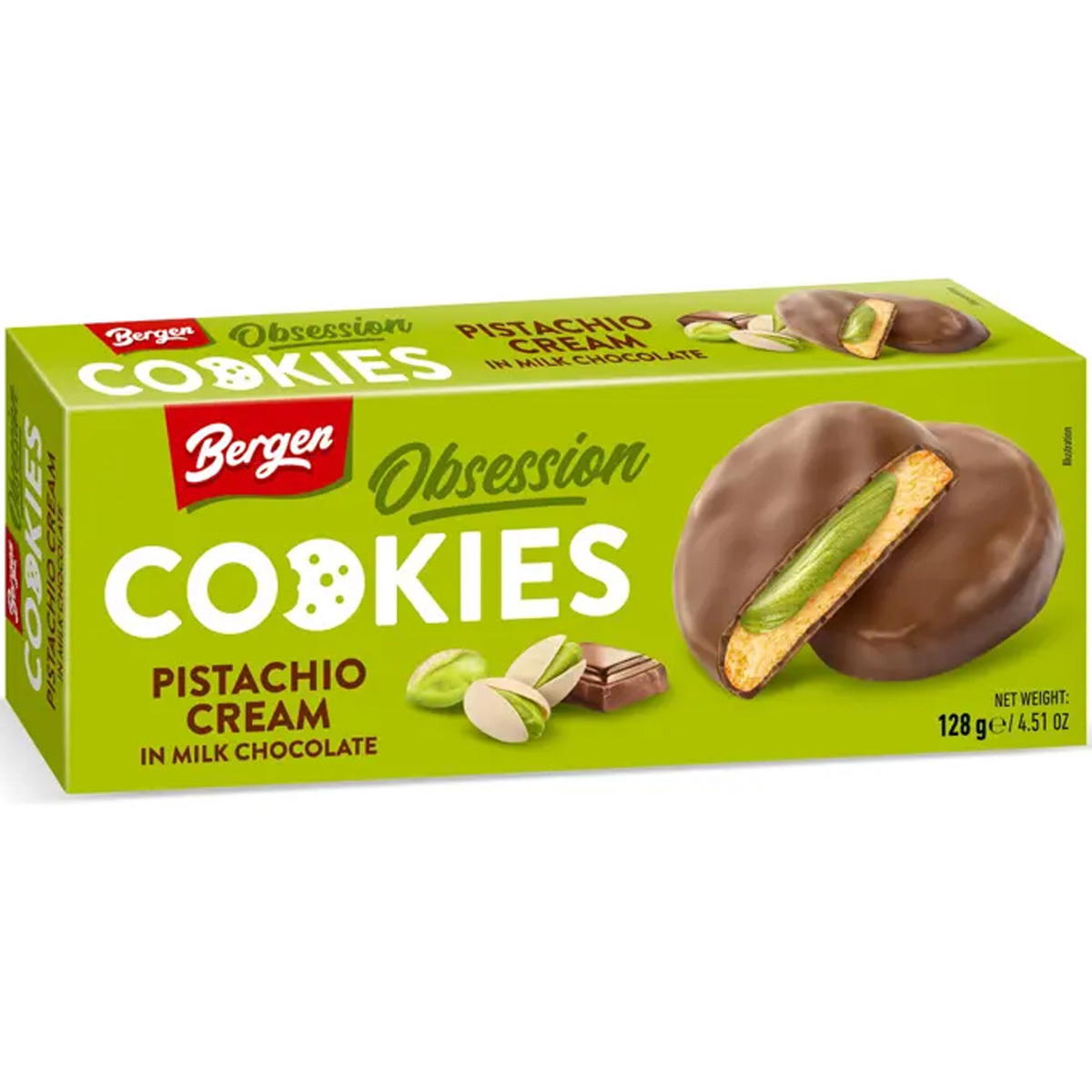 Bergen Obsession Cookies Pistachio Cream in Milk Chocolate 128 g