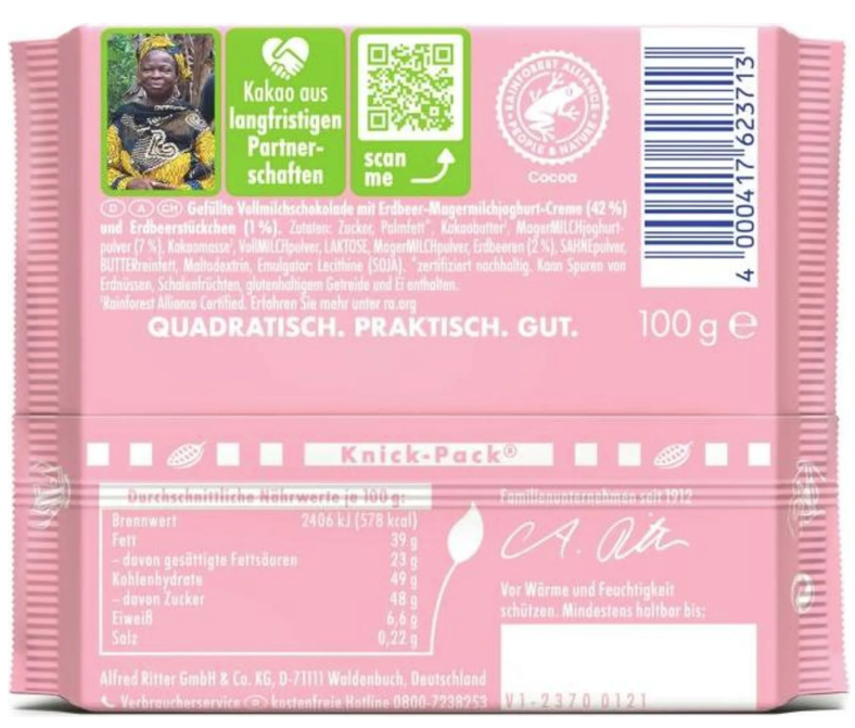 Ritter Sport Erdbeer Joghurt 100 g
