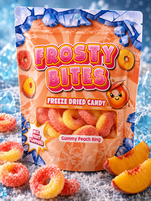 Frosty Bites Freeze Dried Candy Gummy Peach Ring 50 g