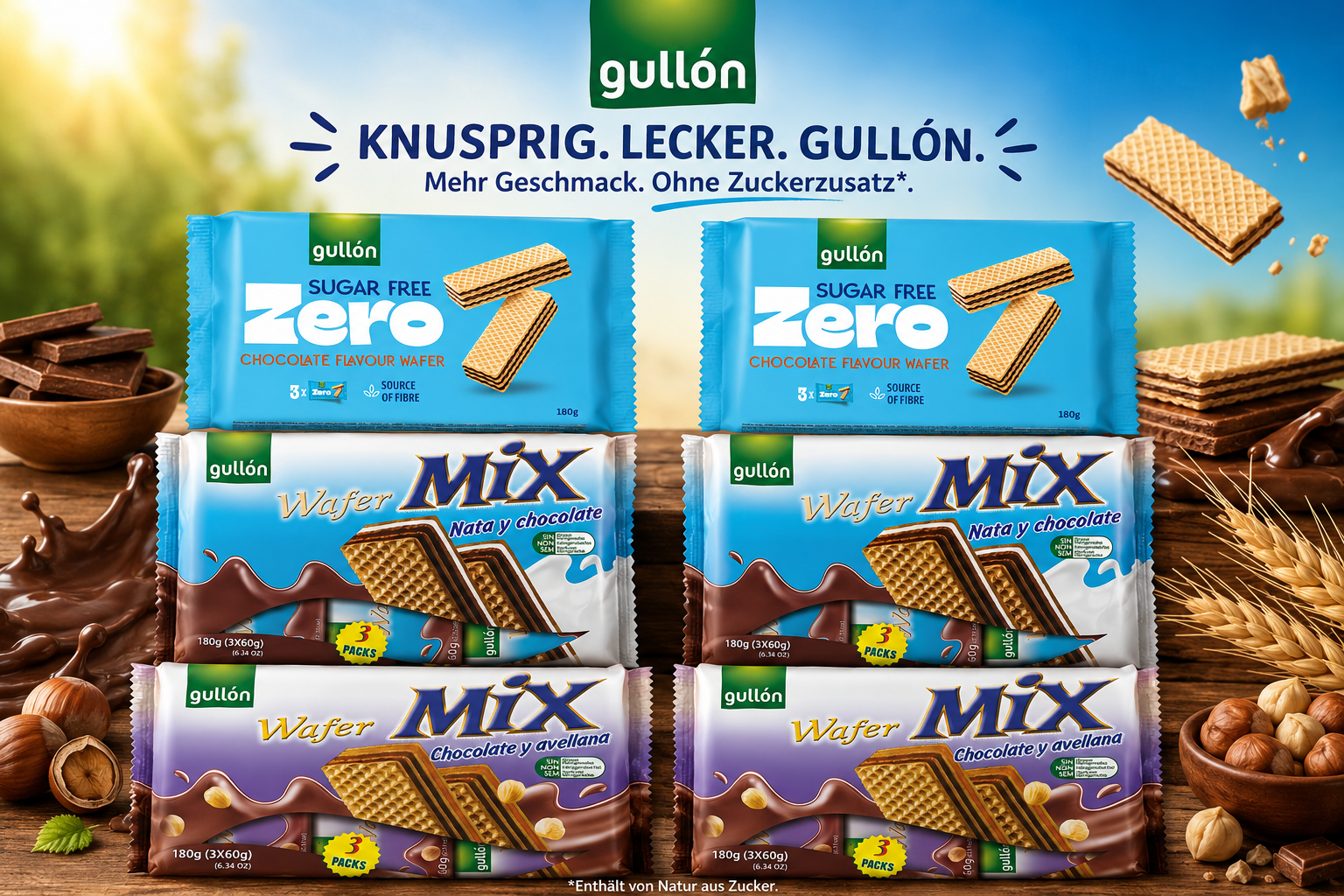 Gullon Wafer Bundle Nata Choco, Choco Avella, Free Sugar Wafer je 2x