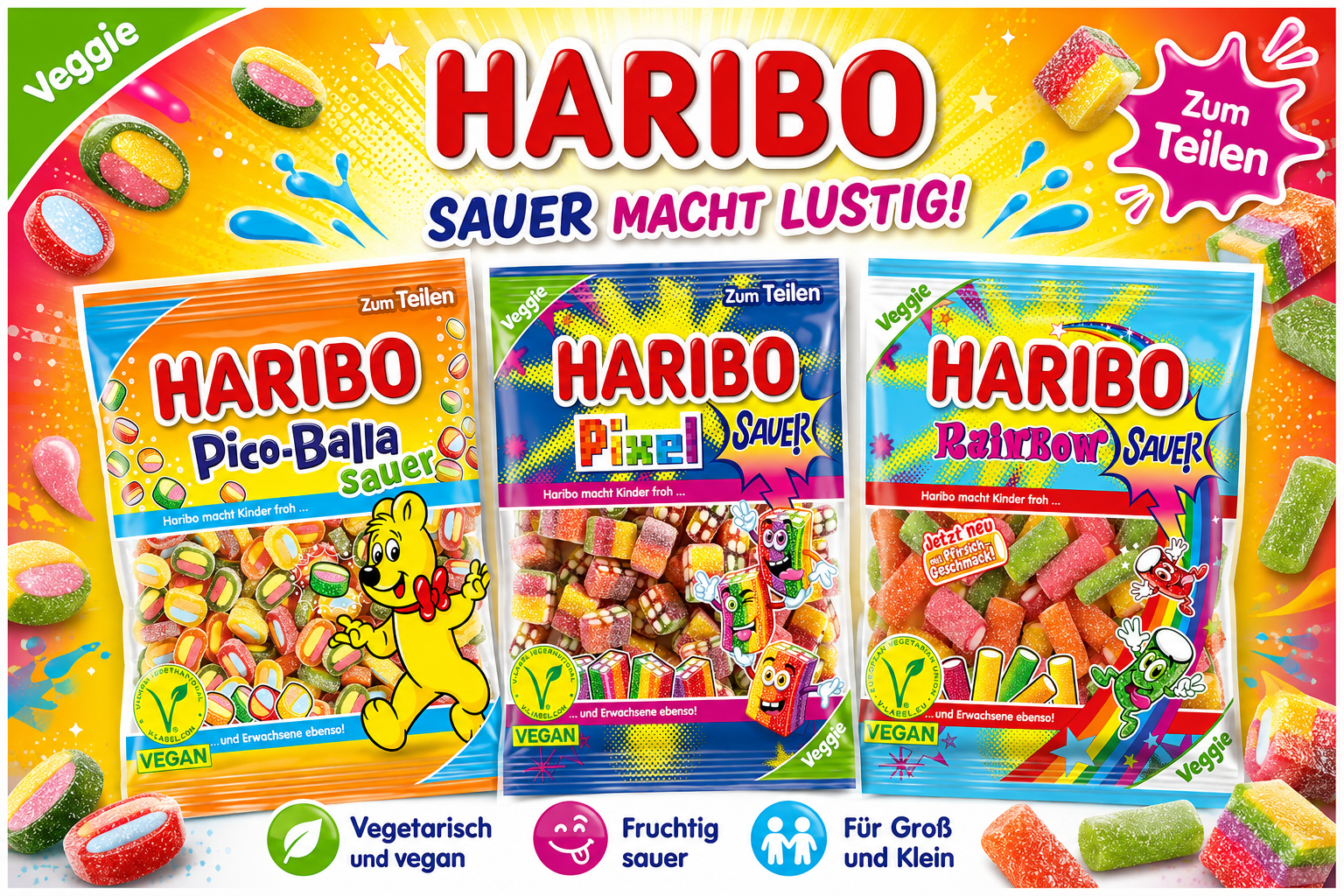 Haribo Sauer Bundle – Haribo Rainbow sauer, Picoballa Sauer, Pixel Sauer