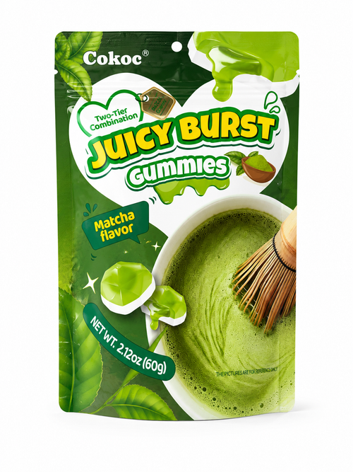 Juicy Burst Gummies Matcha Flavor Helal 60 g 
