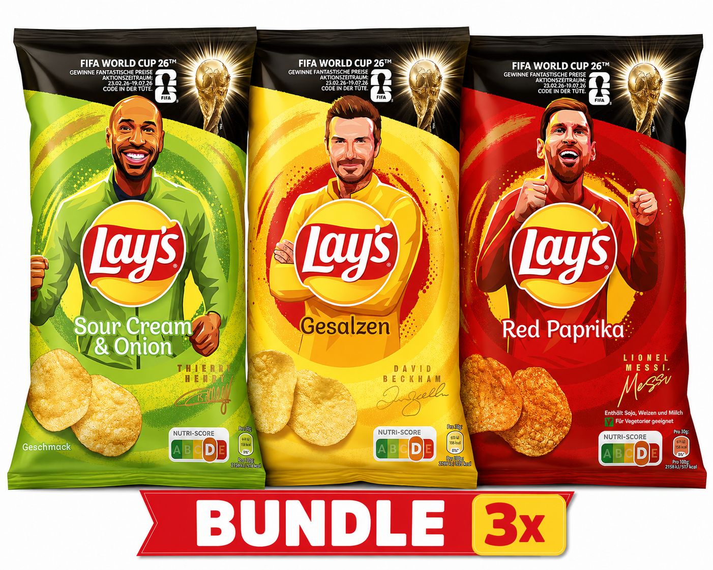 Lay´s Chips WM Edition - Gesalzen, Paprika, Sour Cream Onion 3 x 150 g
