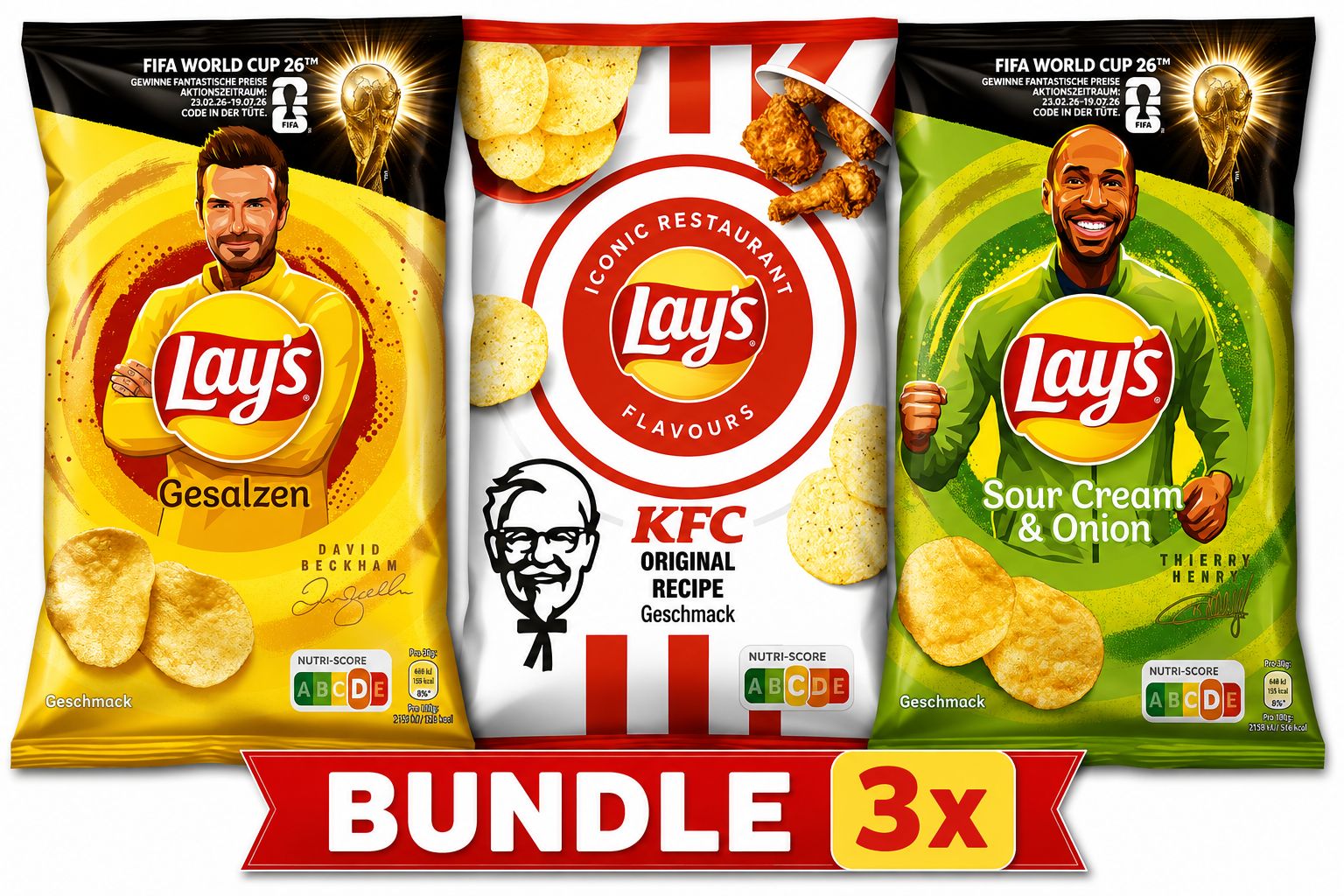 Lay´s Chips Red Paprika, Sour Cream & Onion, KFC Original 3 x 150 g