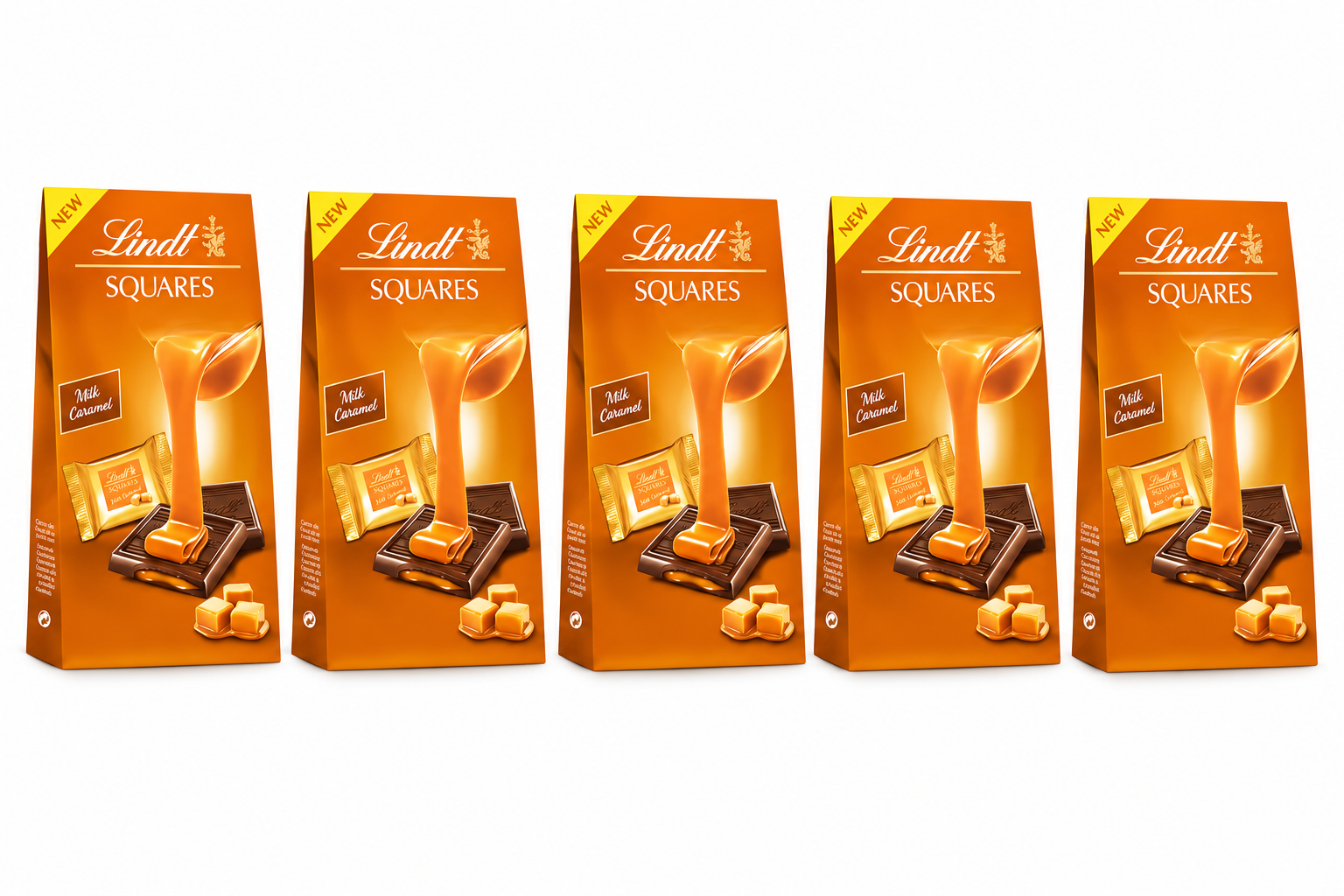 Lindt Squares Milk Caramel Bundle ! 5 x 144 g (MHD: 31.07.26)