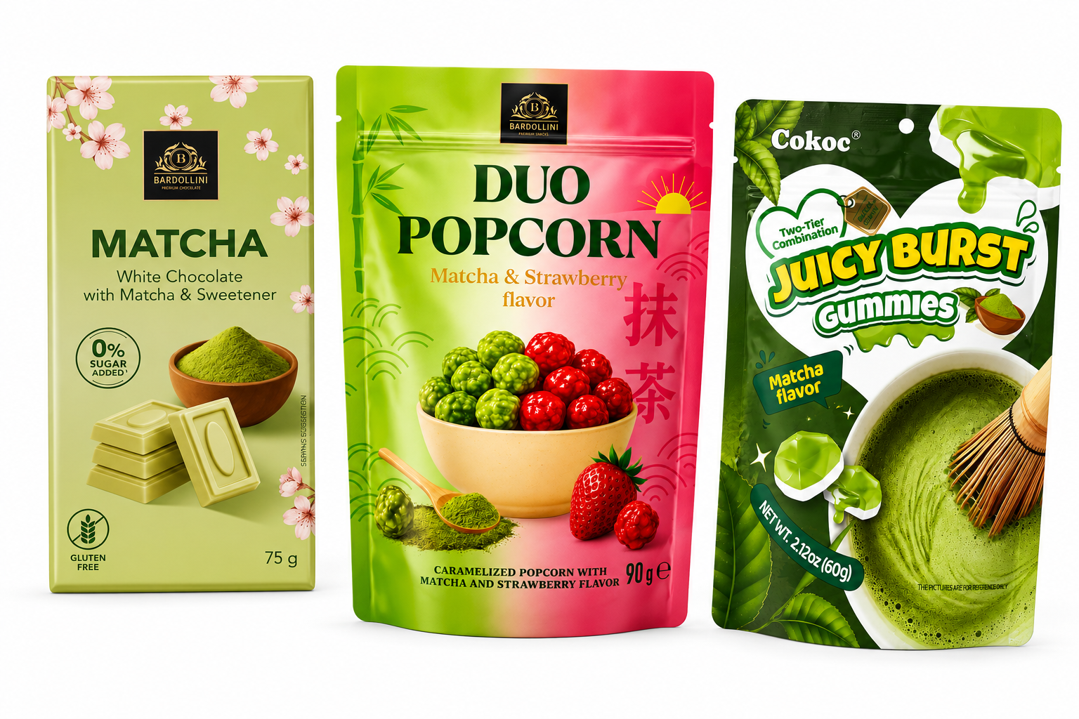 Matcha Schokolade, Gummie, Popcorn Bundle