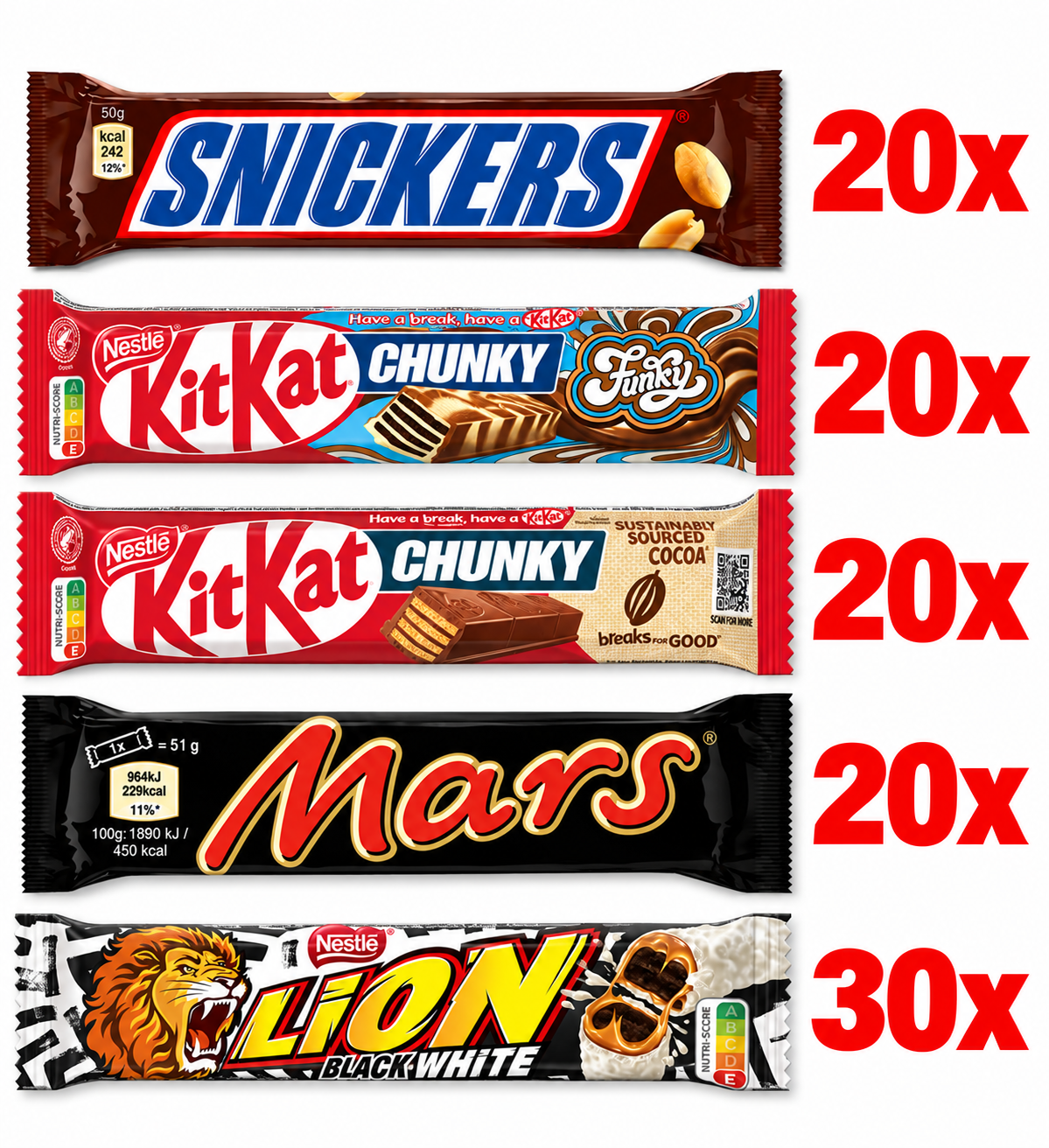 Mega XL Schokoriegel Bundle 110 Riegel! Lion Black&White(MHD: 01.09.26)