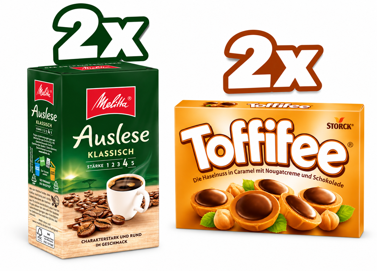 Melitta Auslese Klassisch & Toffifee Set, 2 x 500 g + 2 x 125 g