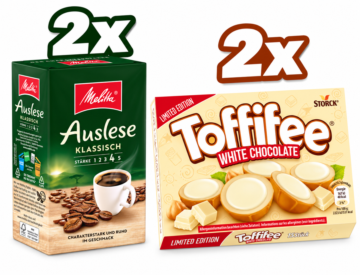 Melitta Auslese Klassisch & Toffifee White Set, 2 x 500 g + 2 x 125 g