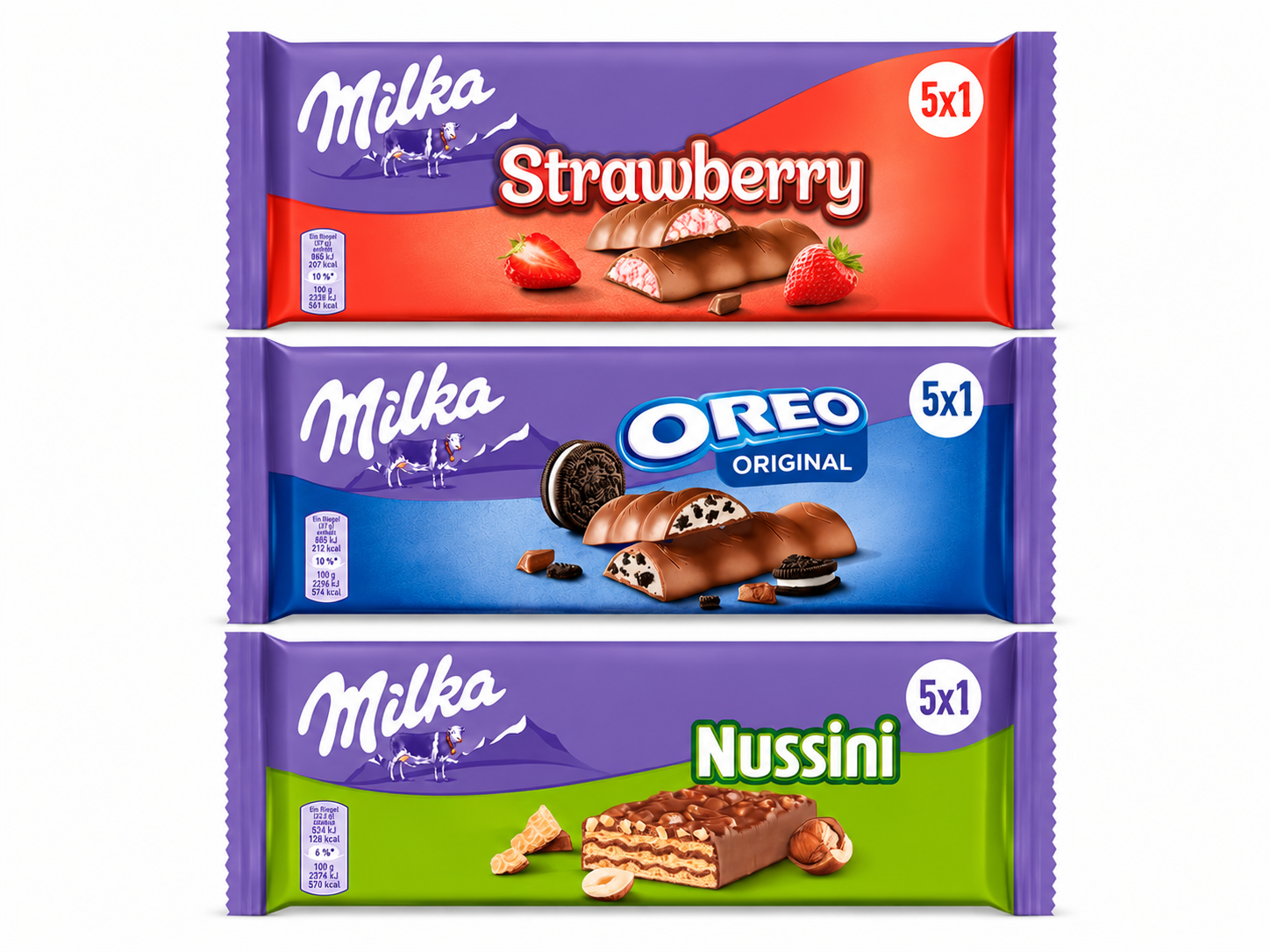 Milka Riegel Bundle Nussini, Oreo, Strawberry