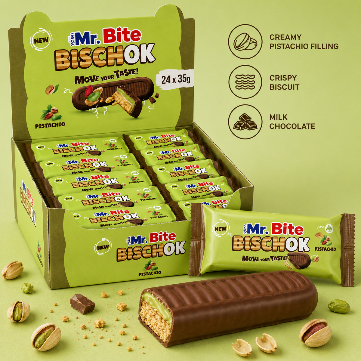 Mr. Bite Bischok Pistazie 24 x 35 g