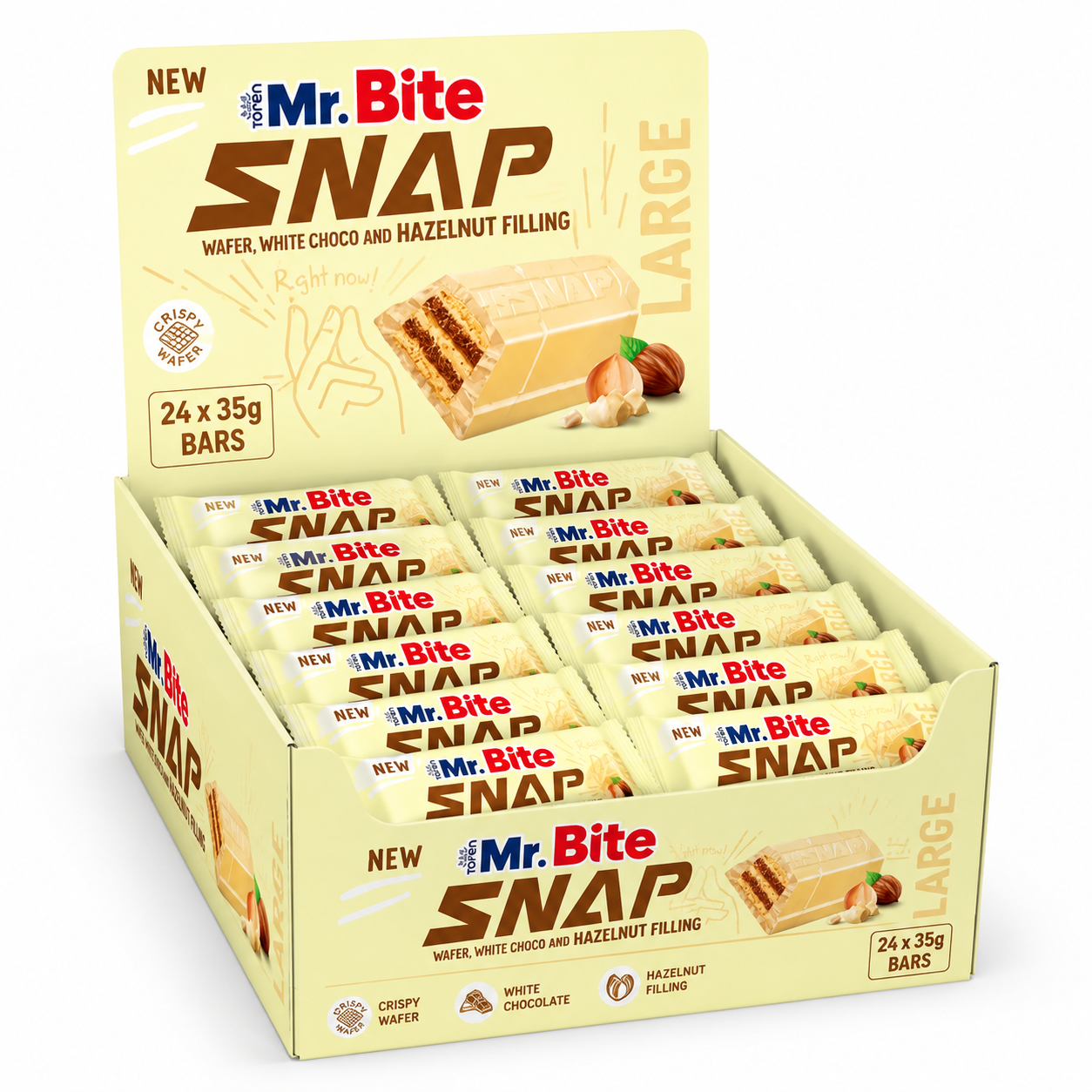 Mr. Bite Snap White Large Waffel mit Nusscreme & weißer Schokolade 24 x 35 g 