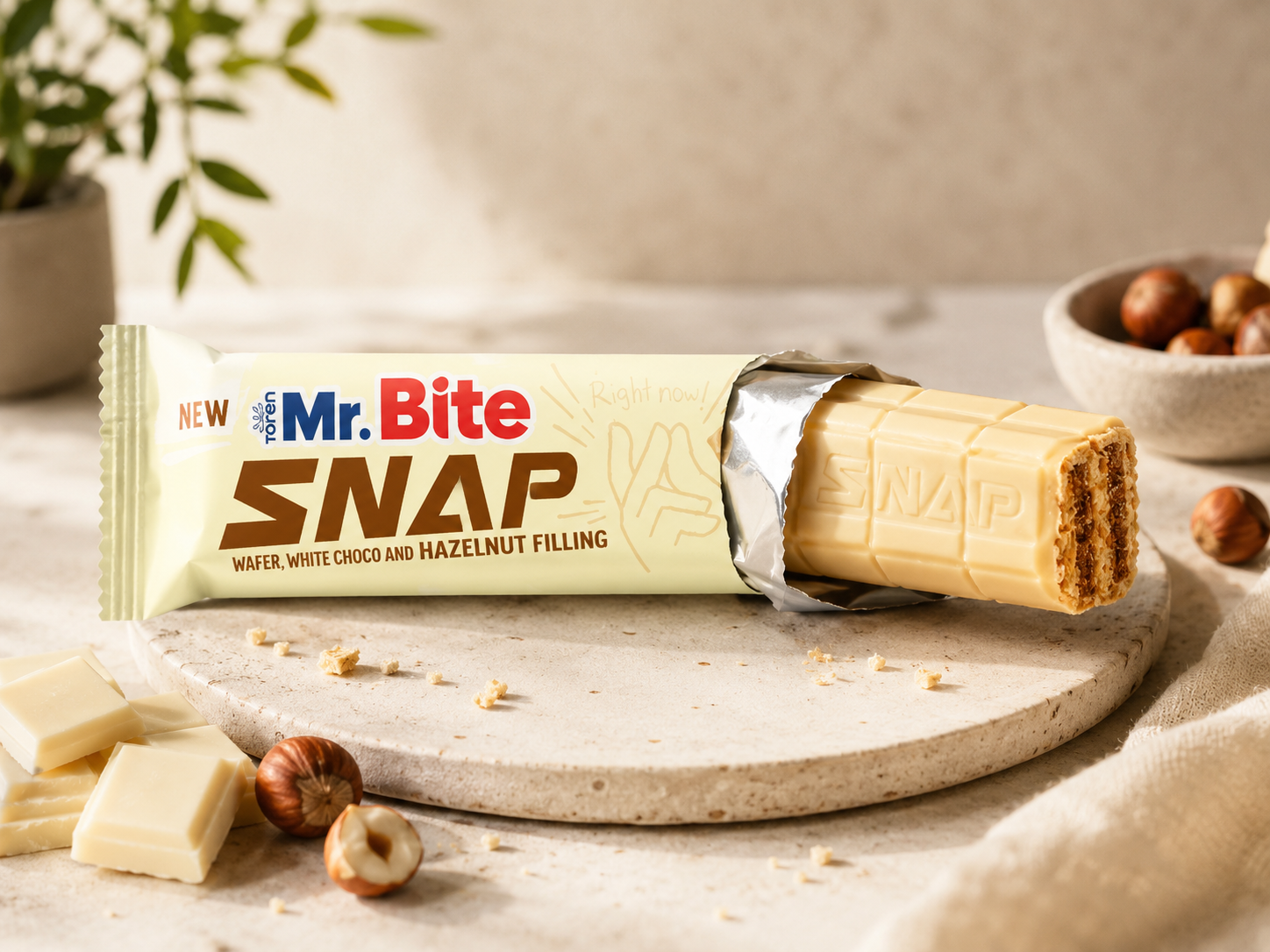 Mr. Bite Snap White Large Waffel mit Nusscreme & weißer Schokolade 24 x 35 g 