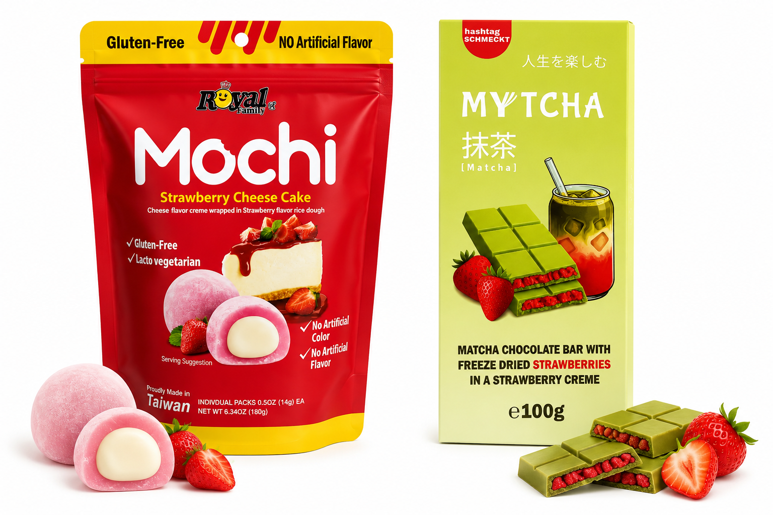 Mytcha Matcha Strawberries, Royal Mochi Strawberry Cheesecake Bundle