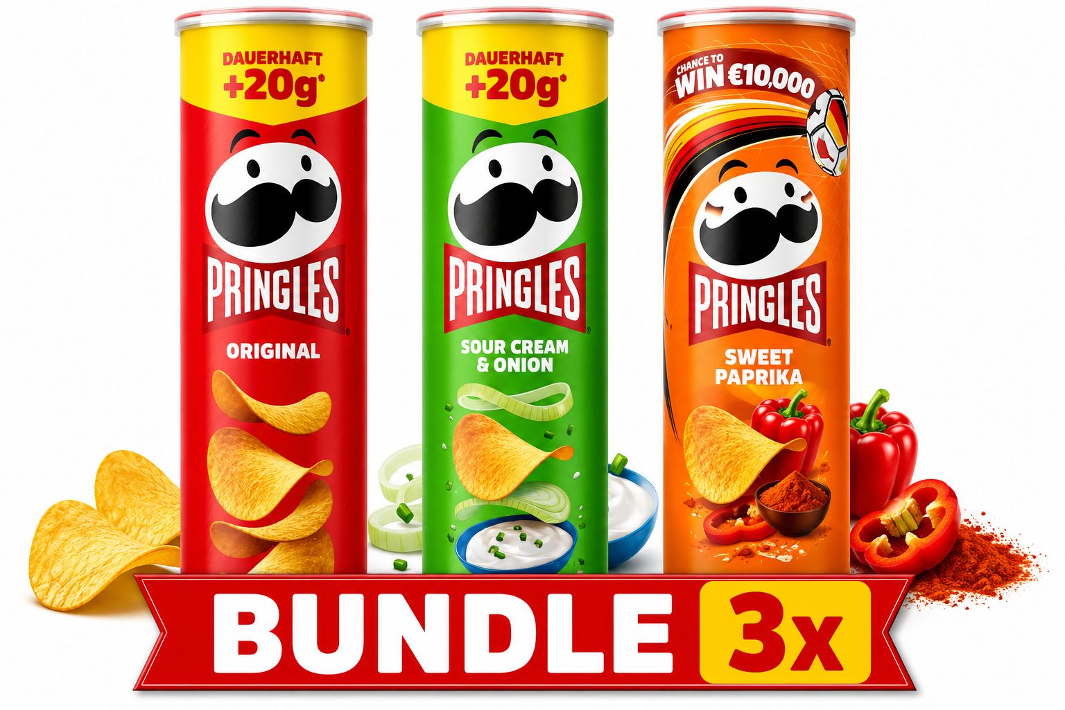 Pringles Bundle Classic , Sweet Paprika, Sour Cream & Onion 3 x 185 g