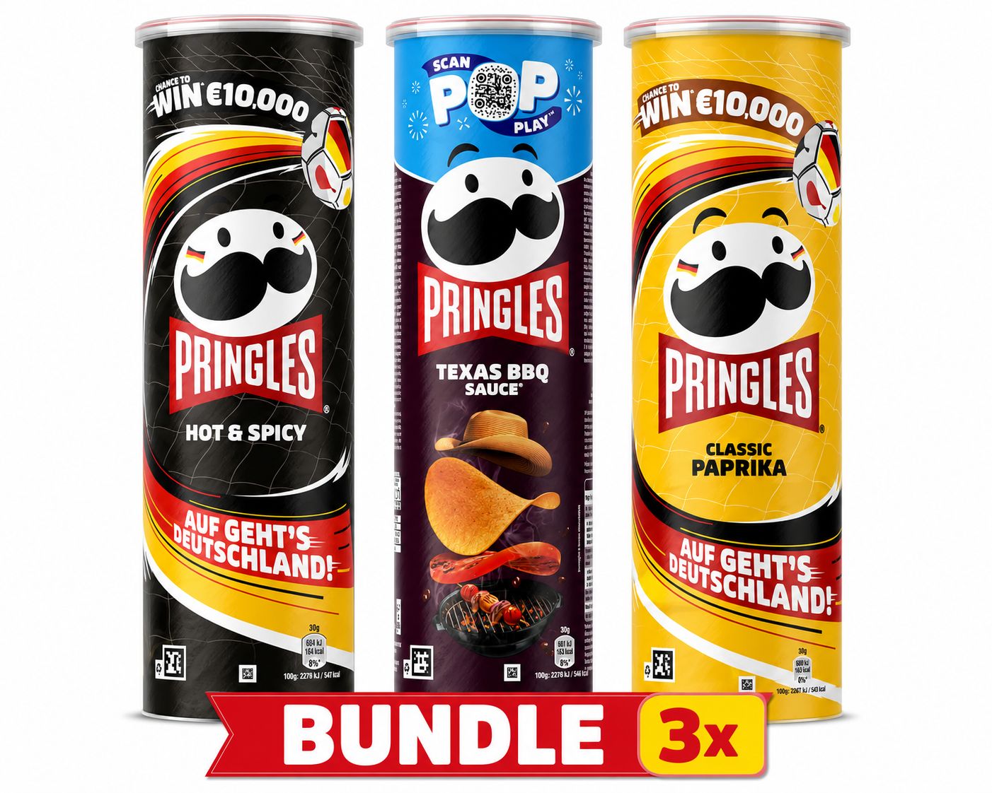 Pringles Bundle Texas BBQ, Hot Spicy, Classic Paprika 3 x 185 g