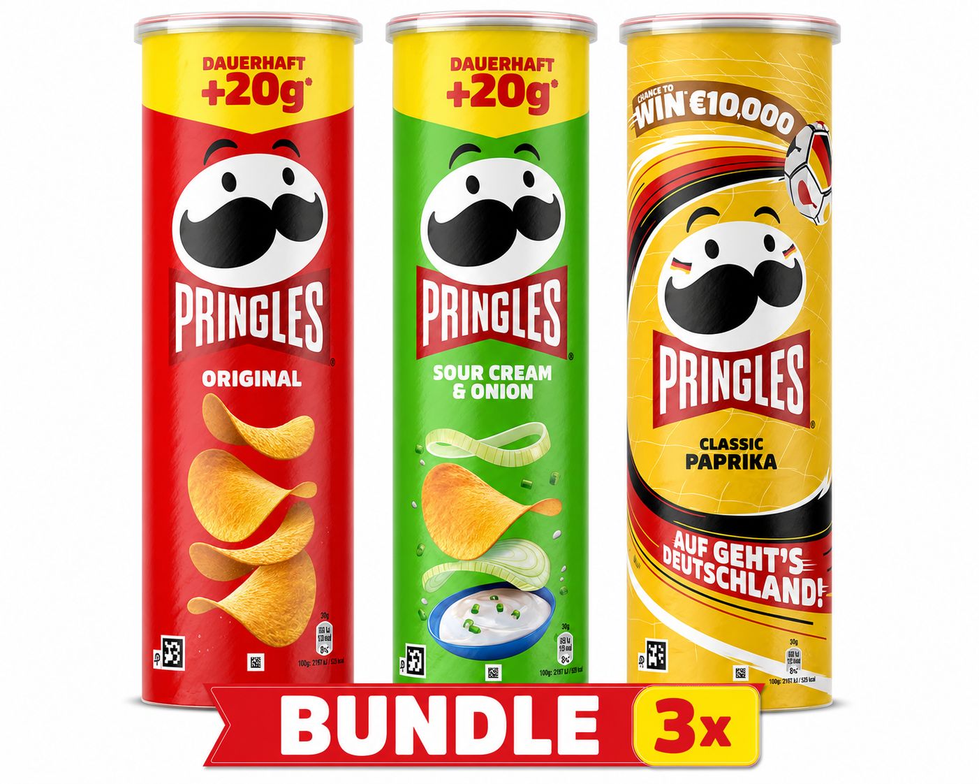 Pringles Classic Bundle Classic Paprika, Sour Cream & Onion, Original 3x 185 g