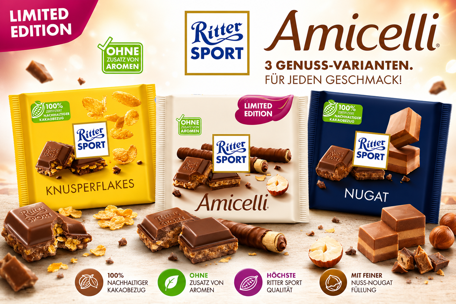 Ritter Sport Bundle - Knusper, Nugat, Amicelli