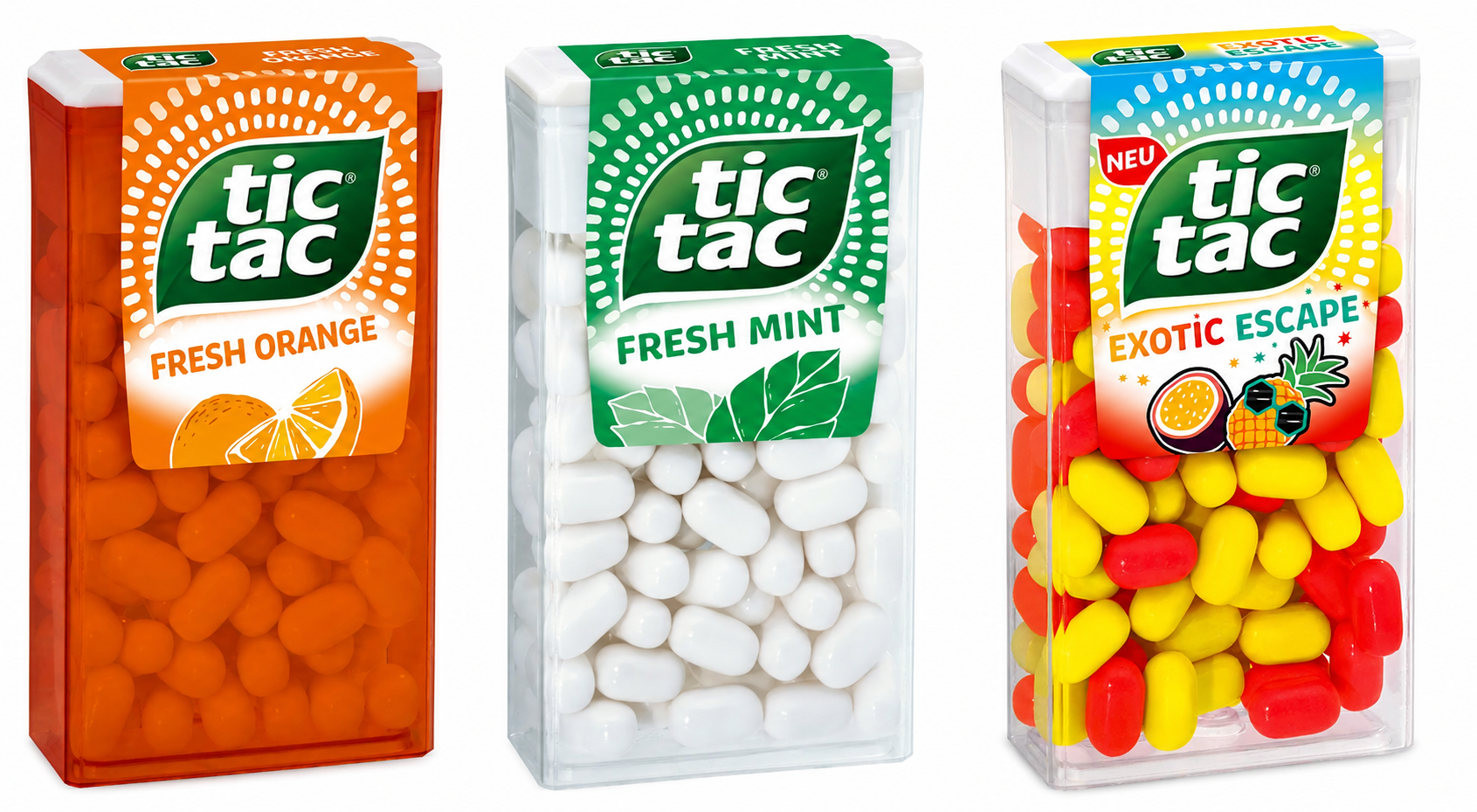 Tic Tac Fresh Orange, Fresh Mint, Exotic Escape 3 x 54 g