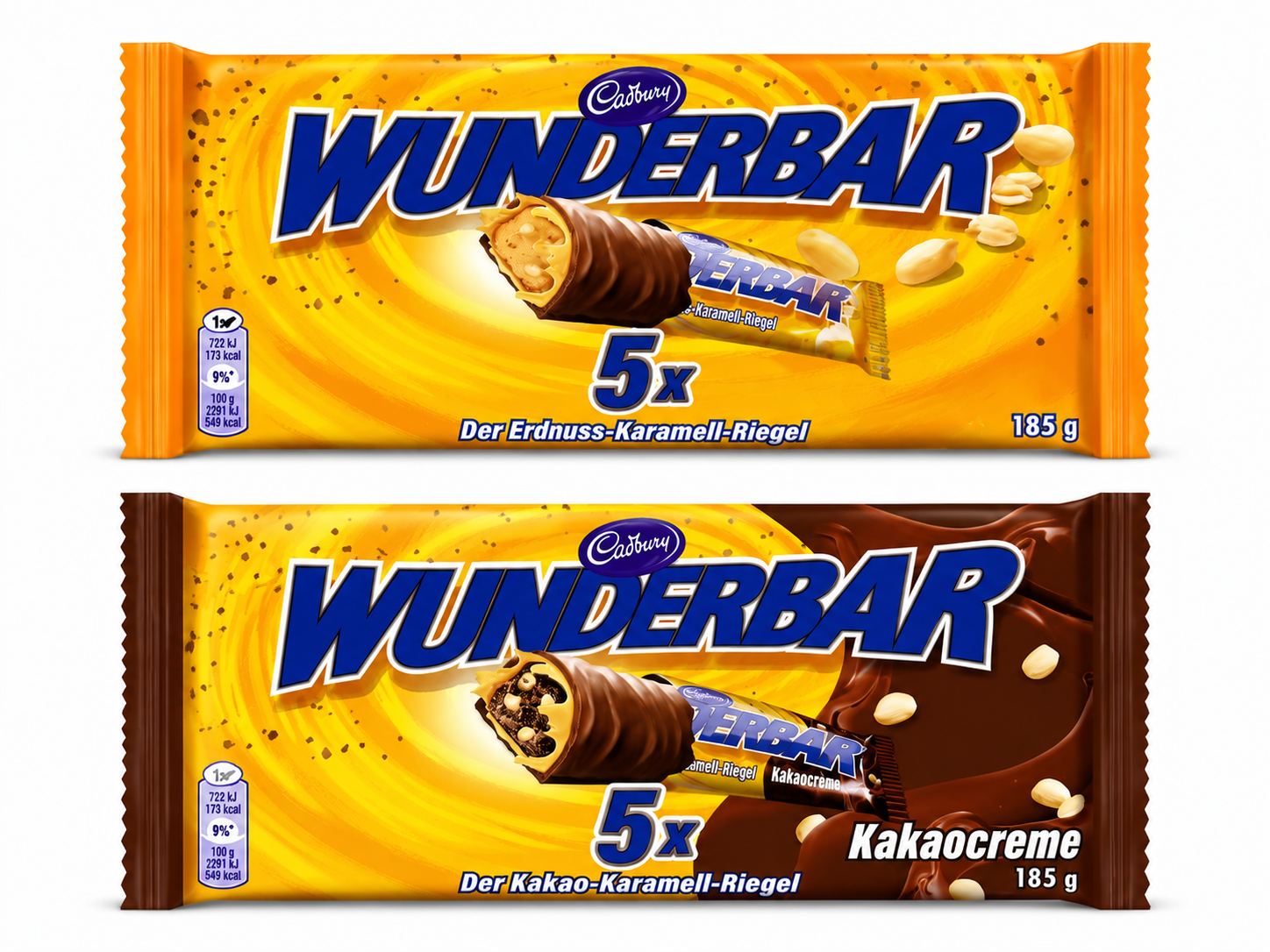 Cadbury Wunderbar Bundle Erdnuss Karamel, Kakaocreme je 2 mal 5 x 37 g