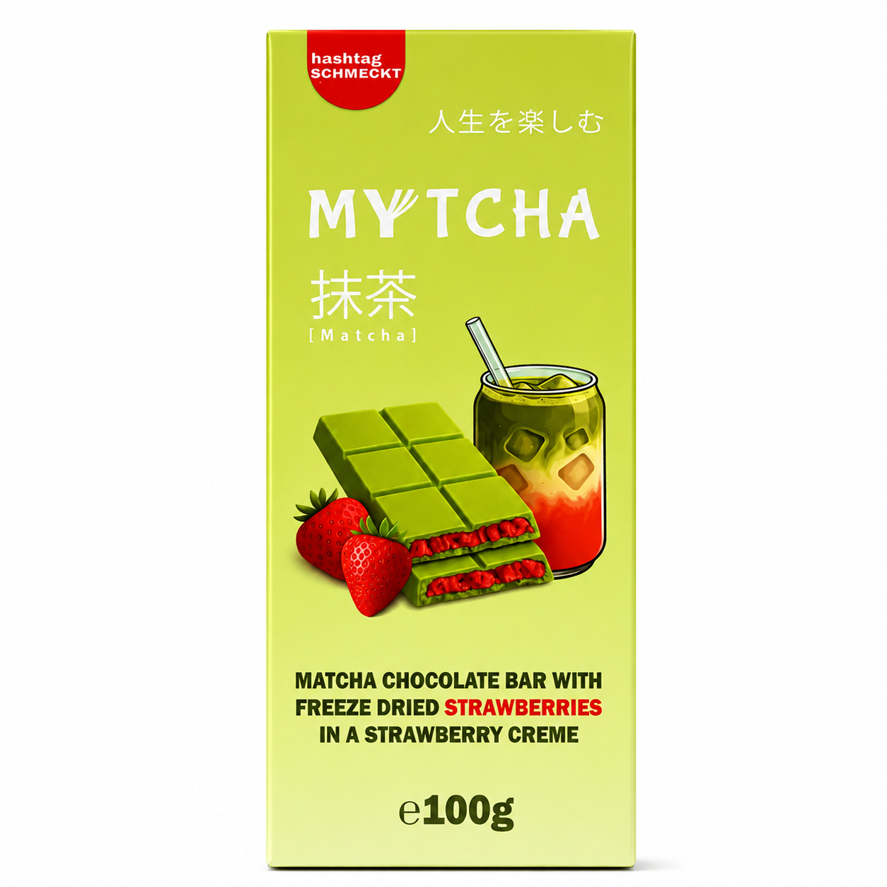 Mytcha Matcha Chocolate Bar Freeze Dried Strawberries 100g