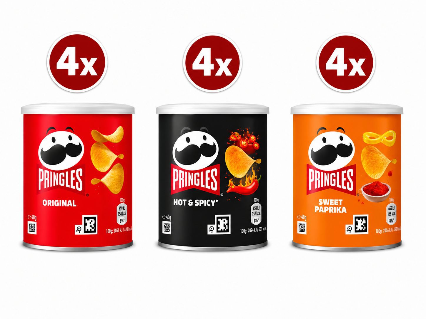 Pringles Mini Mix Bundle Original, Hot & Spicy, Sweet Paprika 12 x 40 g